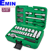 TOPTUL GCAI4905 1/4" & 3/8" DR. Flank Socket Set (49 pcs; 12PT; Satin)