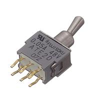 Nidec Components ATE2D-2M3-10-Z Subminiature Toggle Switch DPDT, ON-ON, 6mm toggle, 4mm smooth bushing, straight PC terminals, .1" between terminal rows, 50mA @ 60V AC/DC, washable